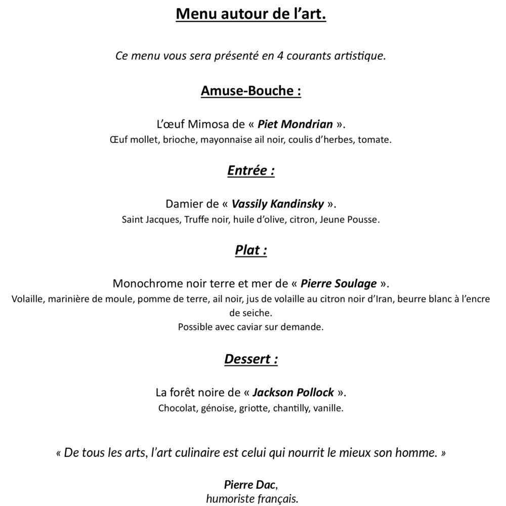 Menu autour de L'art pdf
