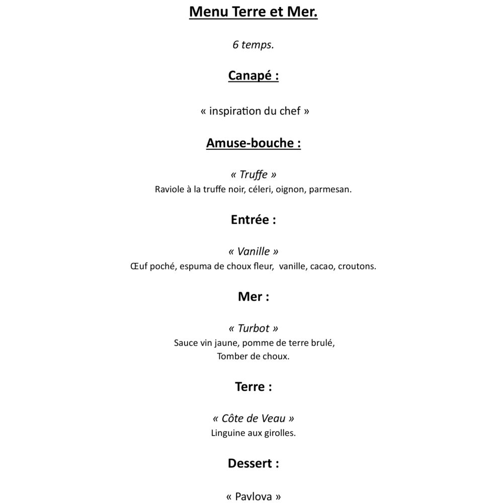 Menu terre et mer